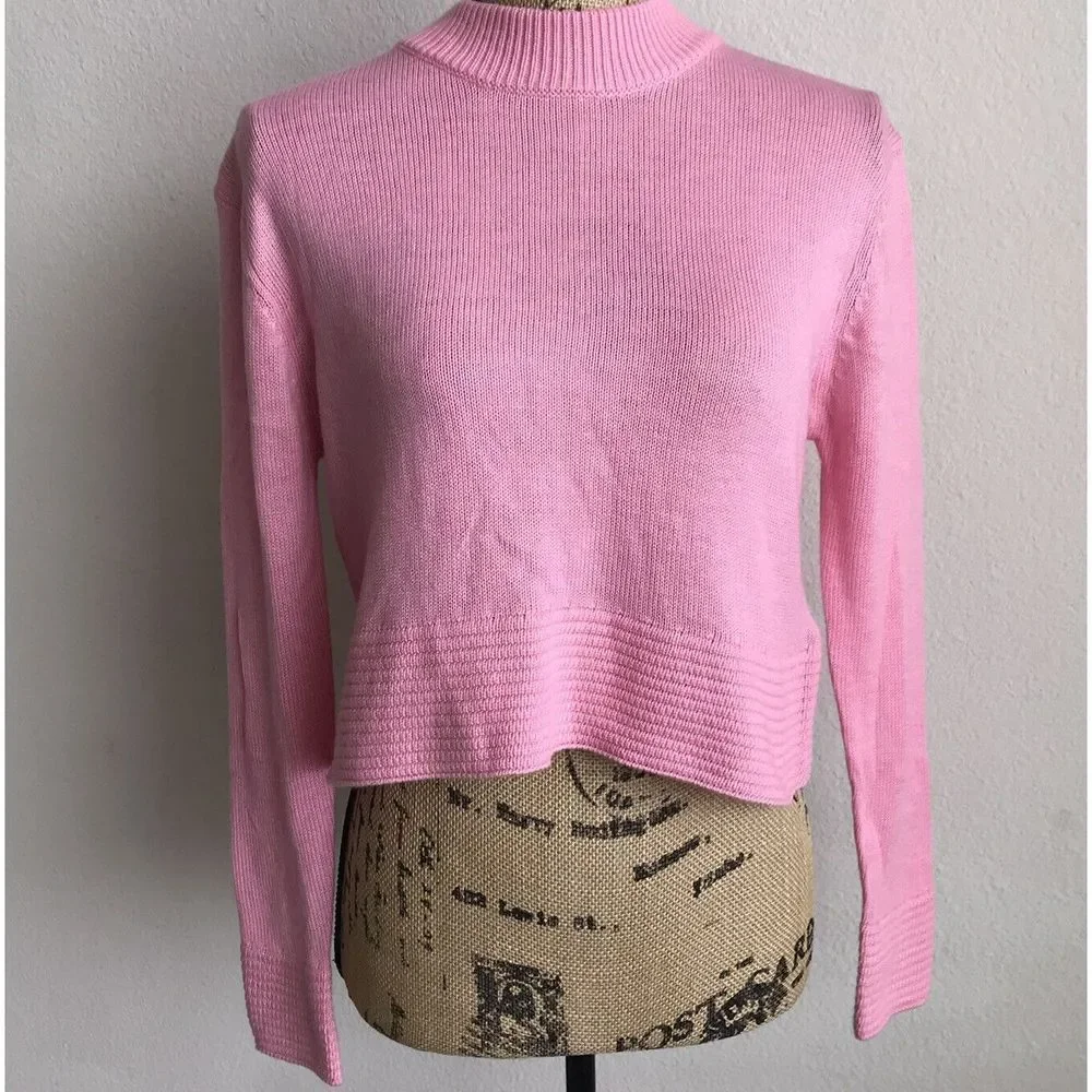 Top Shop Nordstrom Crop Sweater Size 4 Pink Acrylic Cashmere Long Sleeve NEW - Picture 1 of 7